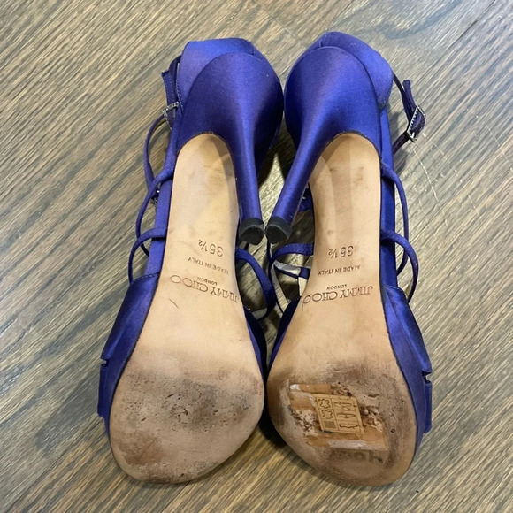 Jimmy Choo Strappy Crystal Embellished Sandals in Purple Satin - Picture 15 of 16